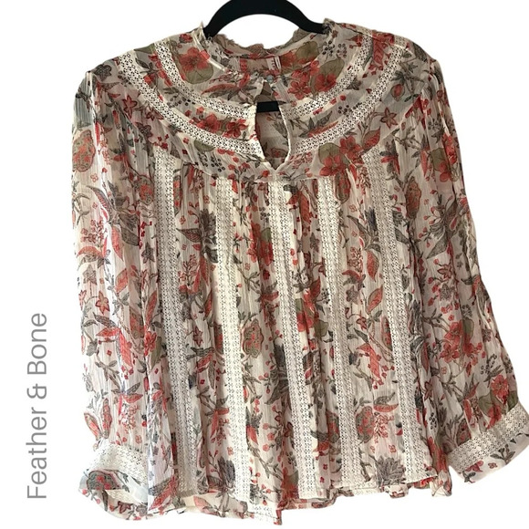 ANTHROPOLOGIE FEATHER & BONE NWOT FLORAL LACE ELENA BLOUSE | SIZE: 2 - Picture 1 of 10